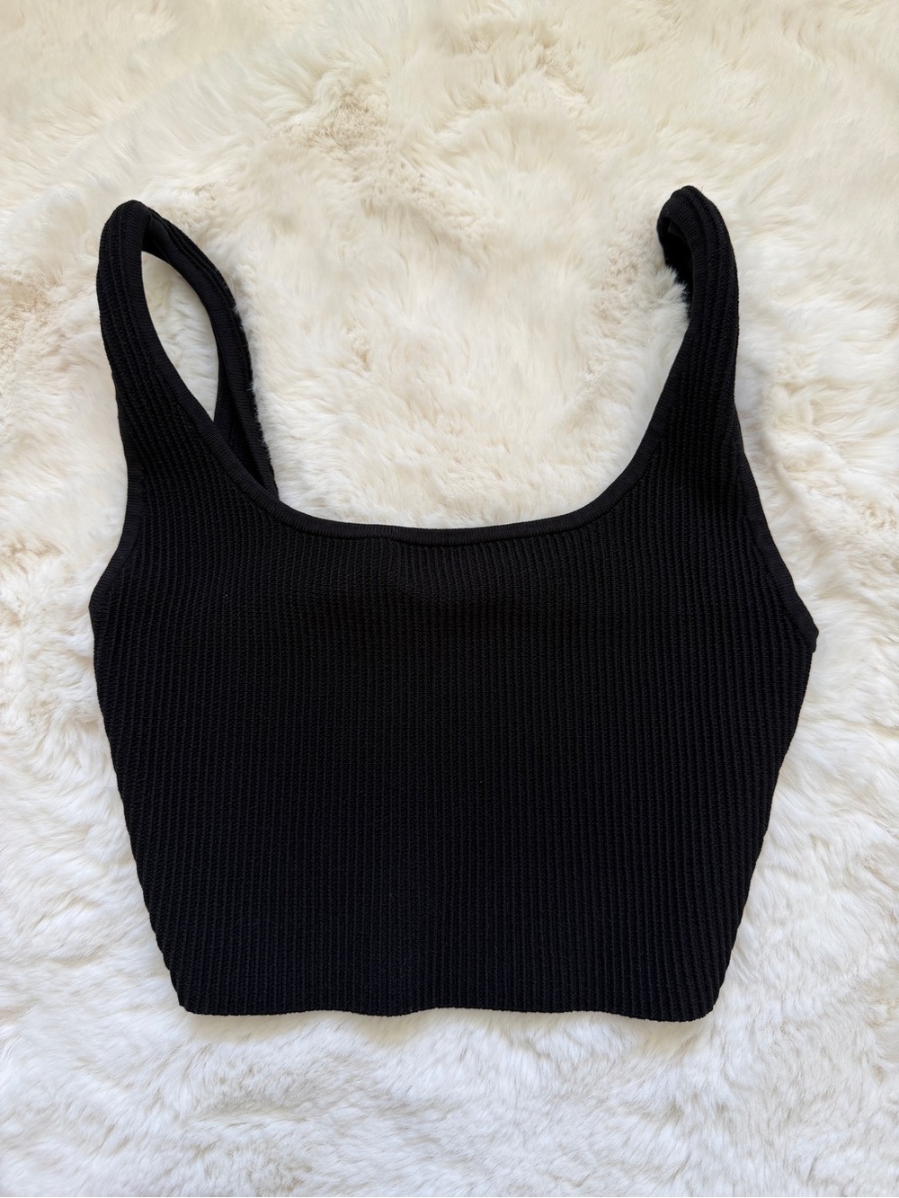 Babaton Black Ribbed Square-Neck Crop Tank